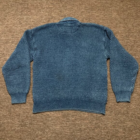 Vtg Blue Willi's Sweater Men's Medium Grandpa 90s Cable Fisherman Denim Indigo - Picture 2 of 11